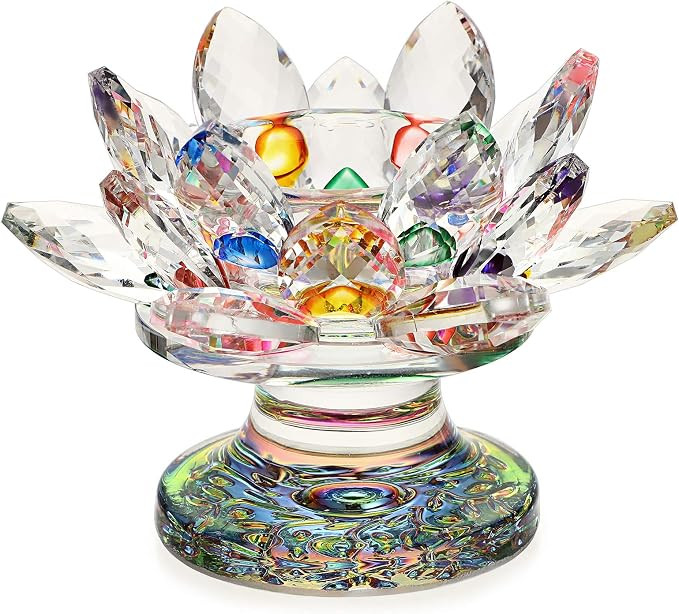 OwnMy Crystal Lotus Flower Tea Light Holder Lotus Candle Stand with Base | Crystal Lotus Flower C... | Amazon (US)
