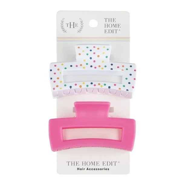 The Home Edit Claw Clips, Pink and Polka Dot Print, 2ct - Walmart.com | Walmart (US)