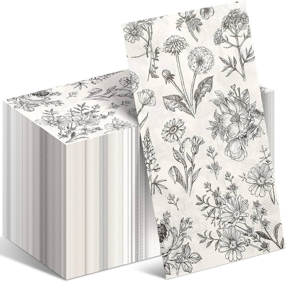 Tatuo Floral Napkins Paper Guest Napkins Black White Decorative Napkins Vintage Disposable Napkin... | Amazon (US)