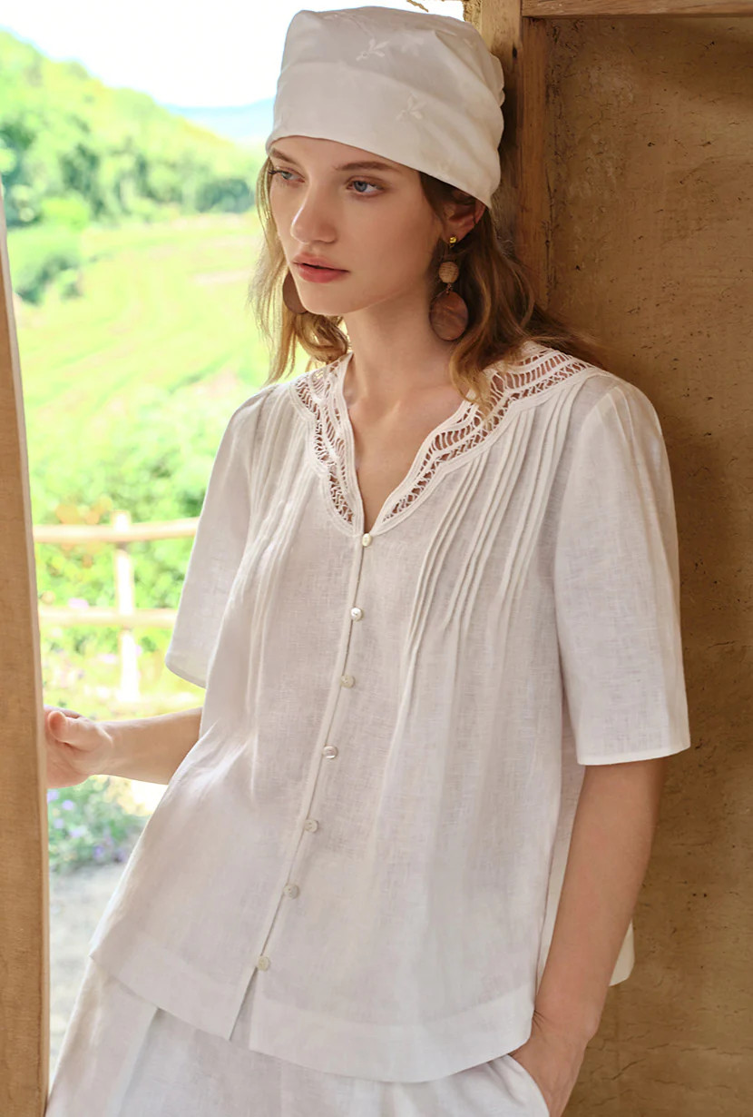Callie Linen Blouse - White | Petite Studio NYC