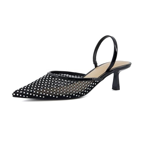CUSHIONAIRE Women's Affair Rhinestone Mesh Kitten Heel Slingback Pumps +Memory Foam, Wide Widths Available Black 9.5W | Amazon (US)
