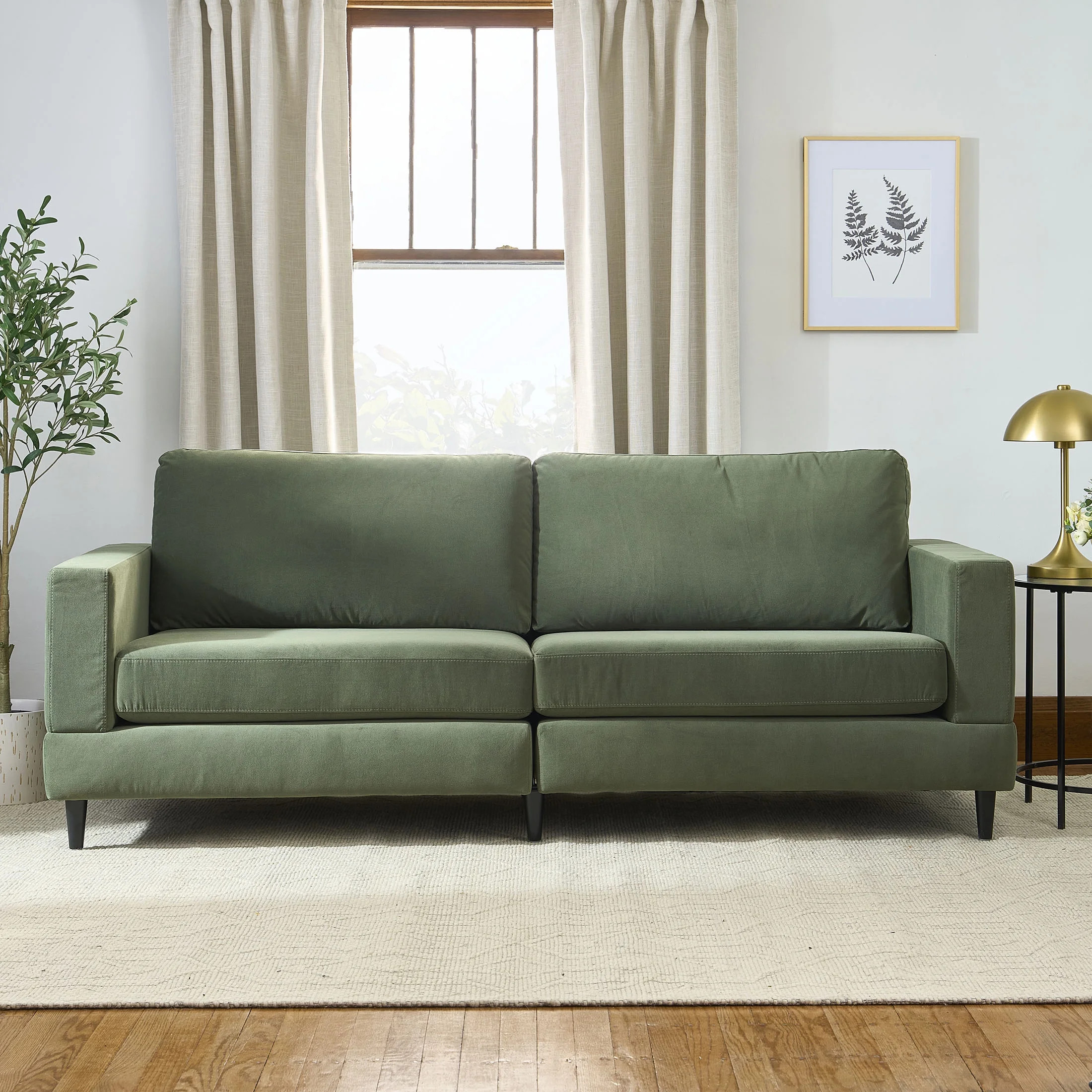 Better Homes & Gardens Springwood Wood Frame 83.46" Sofa, Olive Velvet - Walmart.com | Walmart (US)