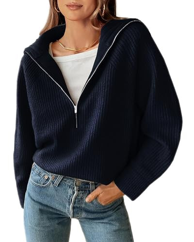 BTFBM Casual Quarter Zip Womens Sweaters,Navy,XL | Amazon (US)