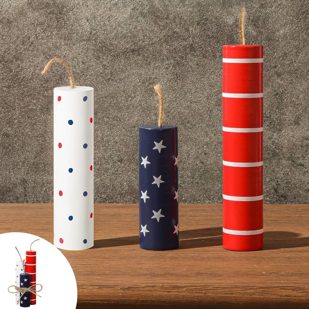 4th of July Decorations, 3pcs July 4th Patriotic Tiered Tray Decor Wooden Firework Sign, Wood Fir... | Amazon (US)