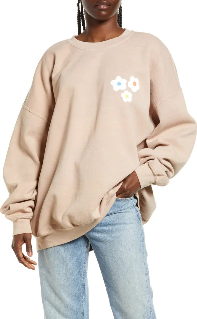 GOLDEN HOUR Be Kind Daisies Cotton Blend Fleece Sweatshirt | Nordstrom | Nordstrom