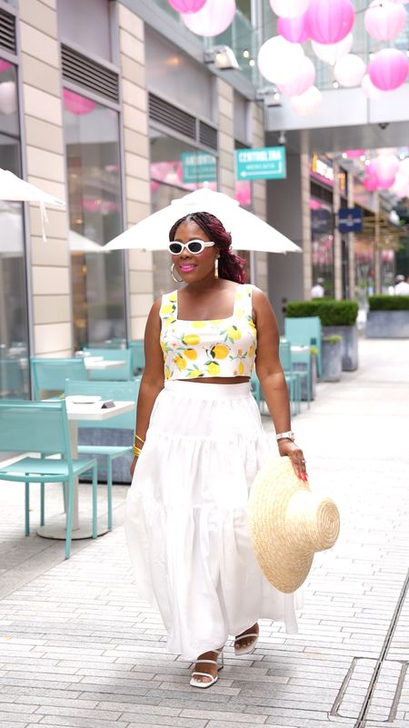 Summer outfit idea 🍋 outfit under $100 , vacation outfit, maxi skirt outfit, lemon print top , white skirt , resort style 

#LTKMidsize #LTKVideo #LTKSeasonal