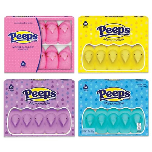 Easter Peeps Marshmallow Candy Variety 4 Pack (40 Peeps Total). Peeps Candy, Pink Marshmallows, Peeps Bulk, Peeps Easter Basket, Cotton Candy Peeps | Amazon (US)