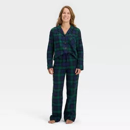 Women's Plaid Flannel Long Sleeve Shirt and Pants Holiday Matching Family Pajama Set - Wondershop... | Target