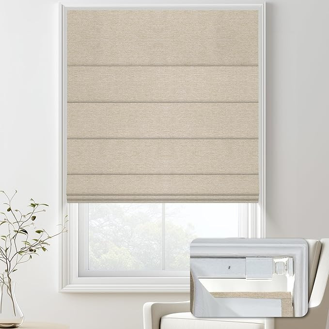 No Drill Blackout Roman Shades for Indoor Windows,Cordless Roman Blinds,Linen No Tools Window Sha... | Amazon (US)