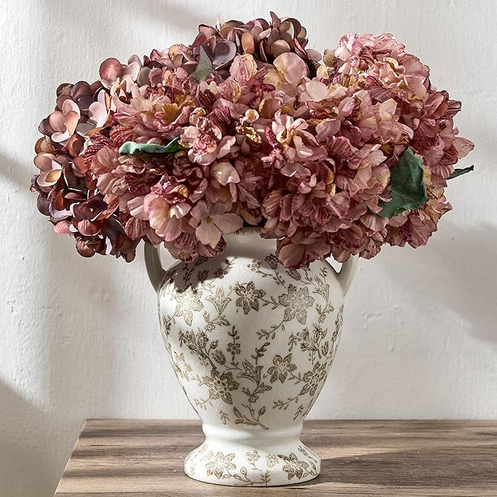 7.87 Inch Vintage Brown Chinoiserie Floral Vase, Antique Rustic Ceramic Vase for Home Decor, Livi... | Amazon (US)