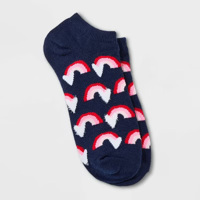 Women's Rainbow Valentine's Day Low Cut Socks - Navy 4-10 | Target