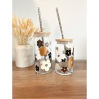 Fall Glass, Daisy Leopard Glass Tumbler, Beer Can, Cup, Iced Coffee Gift For Her | Etsy (US)