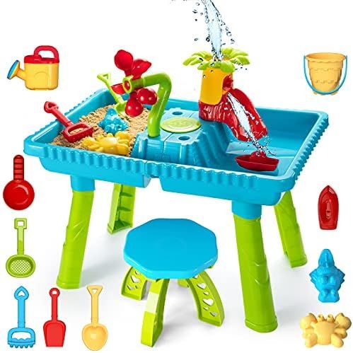 TEMI Kids Sand and Water Table, Toddler Activity Table Sandbox Toy Sensory Table Outdoor Toy Beac... | Amazon (US)