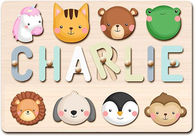 PUREFLY Personalized Name Puzzle for Kids Engraved Text Greetings on Back Custom Wooden Name Sign... | Amazon (US)