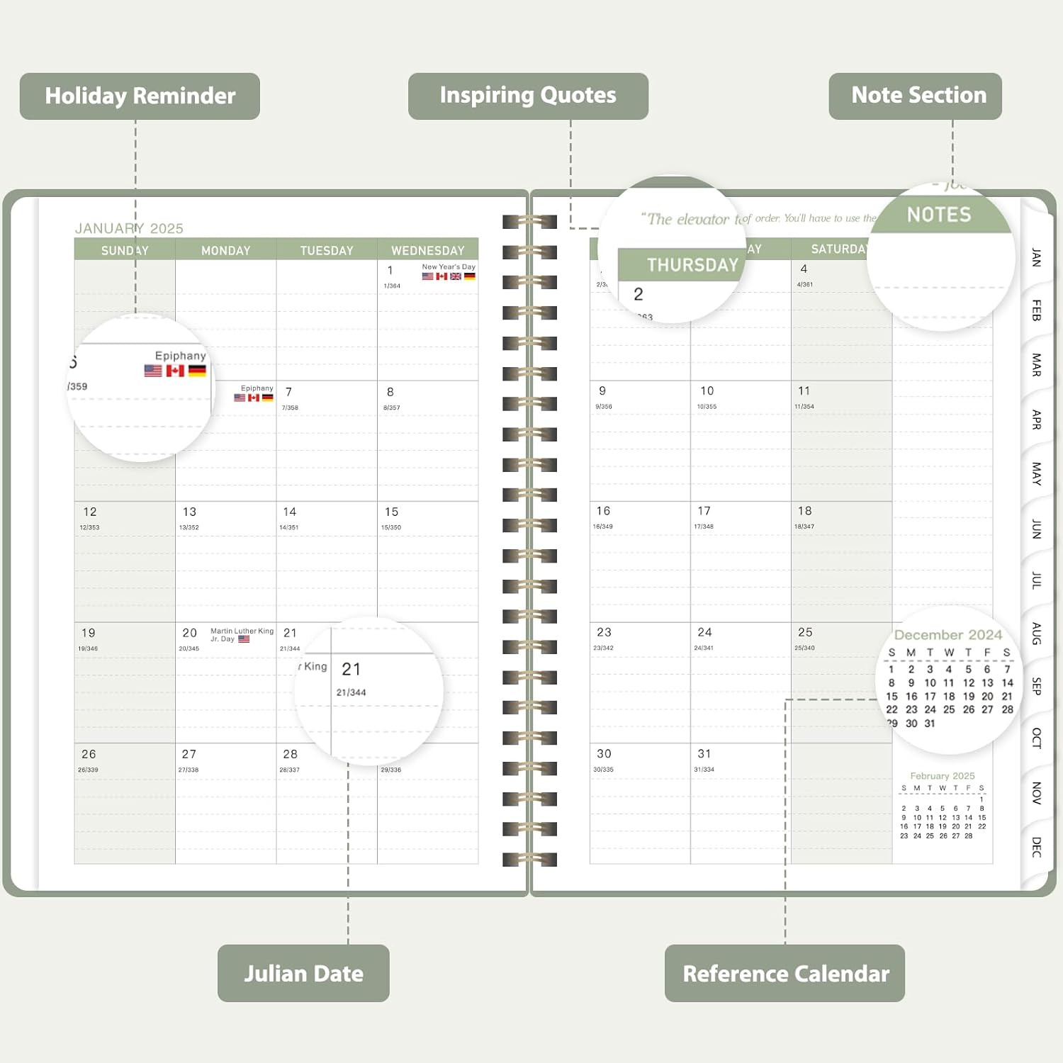 2025 Planner, Weekly and Monthly Planner Calendar, Jan - Dec, Spiral Bound with Tabs, Inner Pocke... | Amazon (US)
