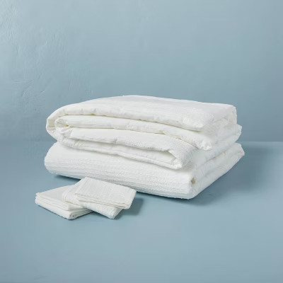 3pc King Slub Center Stripe Comforter Set Sour Cream - Hearth & Hand™ with Magnolia | Target