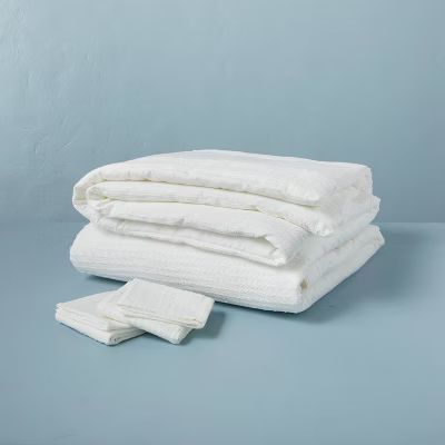 3pc King Slub Center Stripe Comforter Set Sour Cream - Hearth &#38; Hand&#8482; with Magnolia | Target