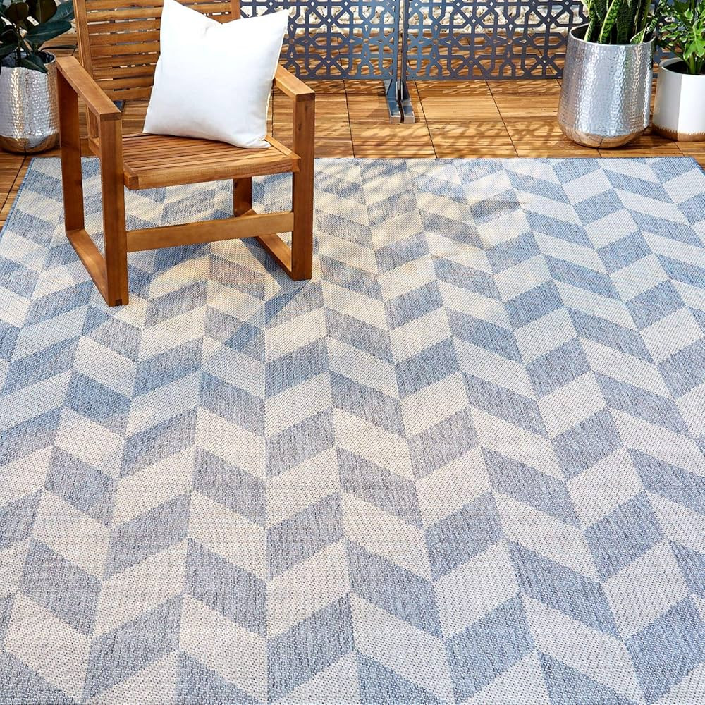 Nicole Miller New York Patio Country Calla Contemporary Herringbone Indoor/Outdoor Area Rug, Blue... | Amazon (US)