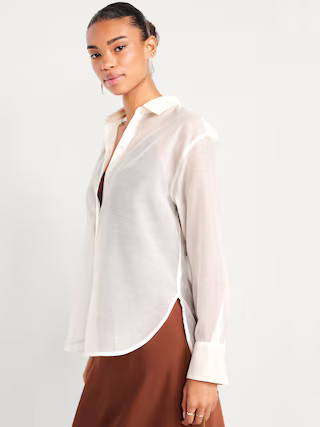 Loose Button-Down Organza Tunic Shirt | Old Navy (US)