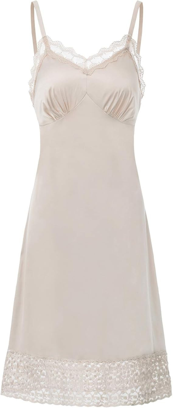 Belle Poque Lace Full Slips for Women Under Dresses Adjustable Spaghetti Strap Cami Dress | Amazon (US)