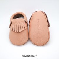 Blush Pink Fringe Moccasins, Baby Leather Shoes, Genuine Moccs, Toddler Shower Gift | Etsy (US)