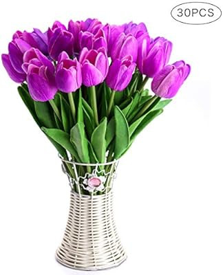 CCINEE 30pcs Real Touch Tulips Purple PU Tulips Artificial Flowers for Wedding Home Centerpiece D... | Amazon (US)