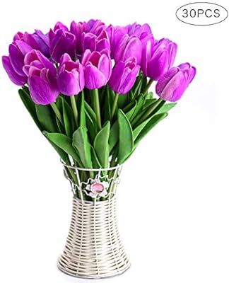 CCINEE 30pcs Real Touch Tulips Purple PU Tulips Artificial Flowers for Wedding Home Centerpiece D... | Amazon (US)