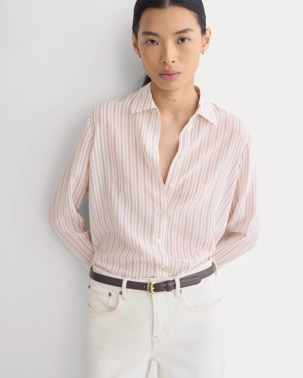 The Must-Have Shirt in Washable Silk | Bone / Rose | Everlane