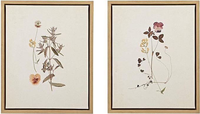 Martha Stewart French Herbarium Wall Art Living Room Decor - Floral Framed Linen Canvas, Home Acc... | Amazon (US)