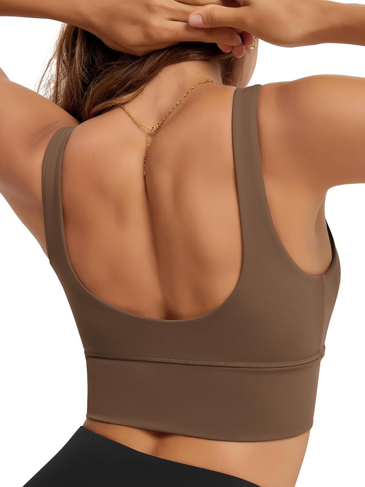 ODODOS Women's Longline U-Back Sports Bra V-Neck Padded Yoga Workout Wirefree Tank Top | Amazon (US)