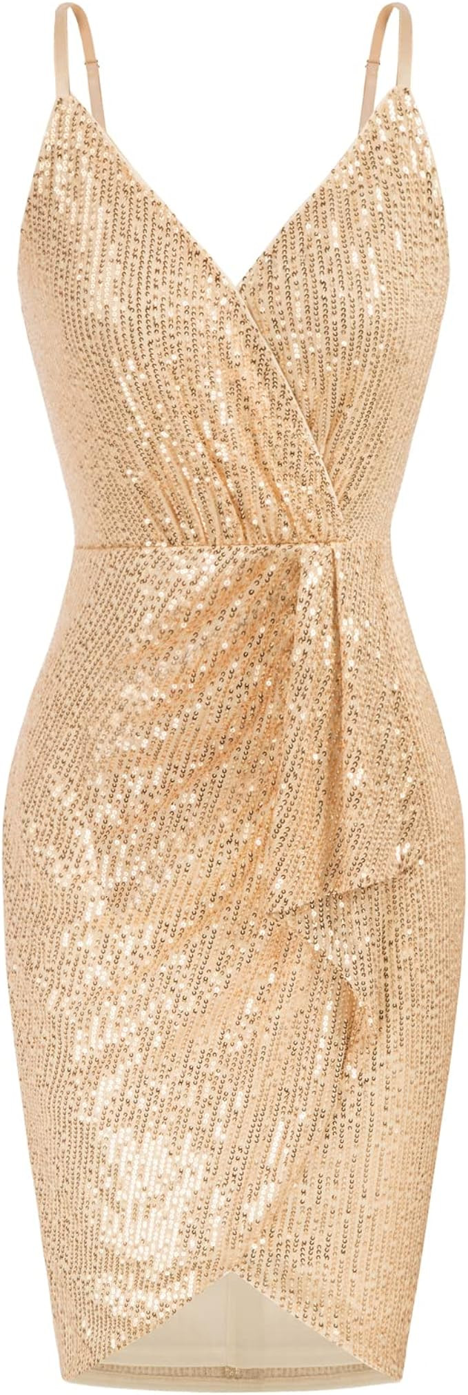 GRACE KARIN Women's Sexy Sequin Dress Wrap V-Neck Ruched Bodycon Spaghetti Straps Cocktail Party ... | Amazon (US)