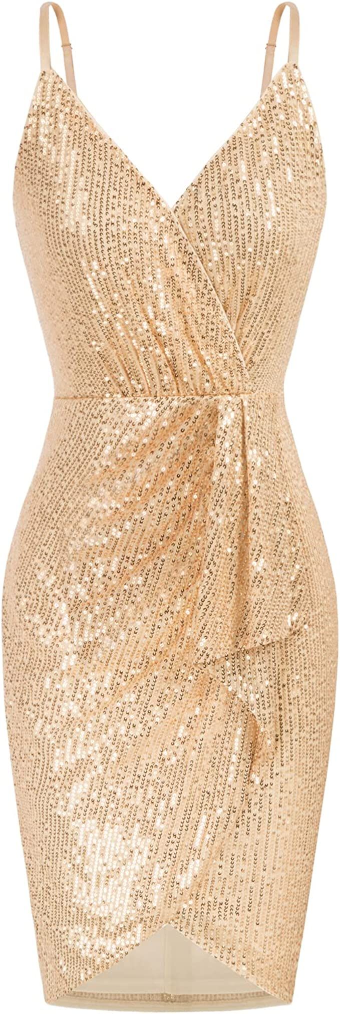 Amazon.com: GRACE KARIN Women's Sequin Cocktail Dress Wrap V Neck Bodycon Glitter Club Dress Cham... | Amazon (US)