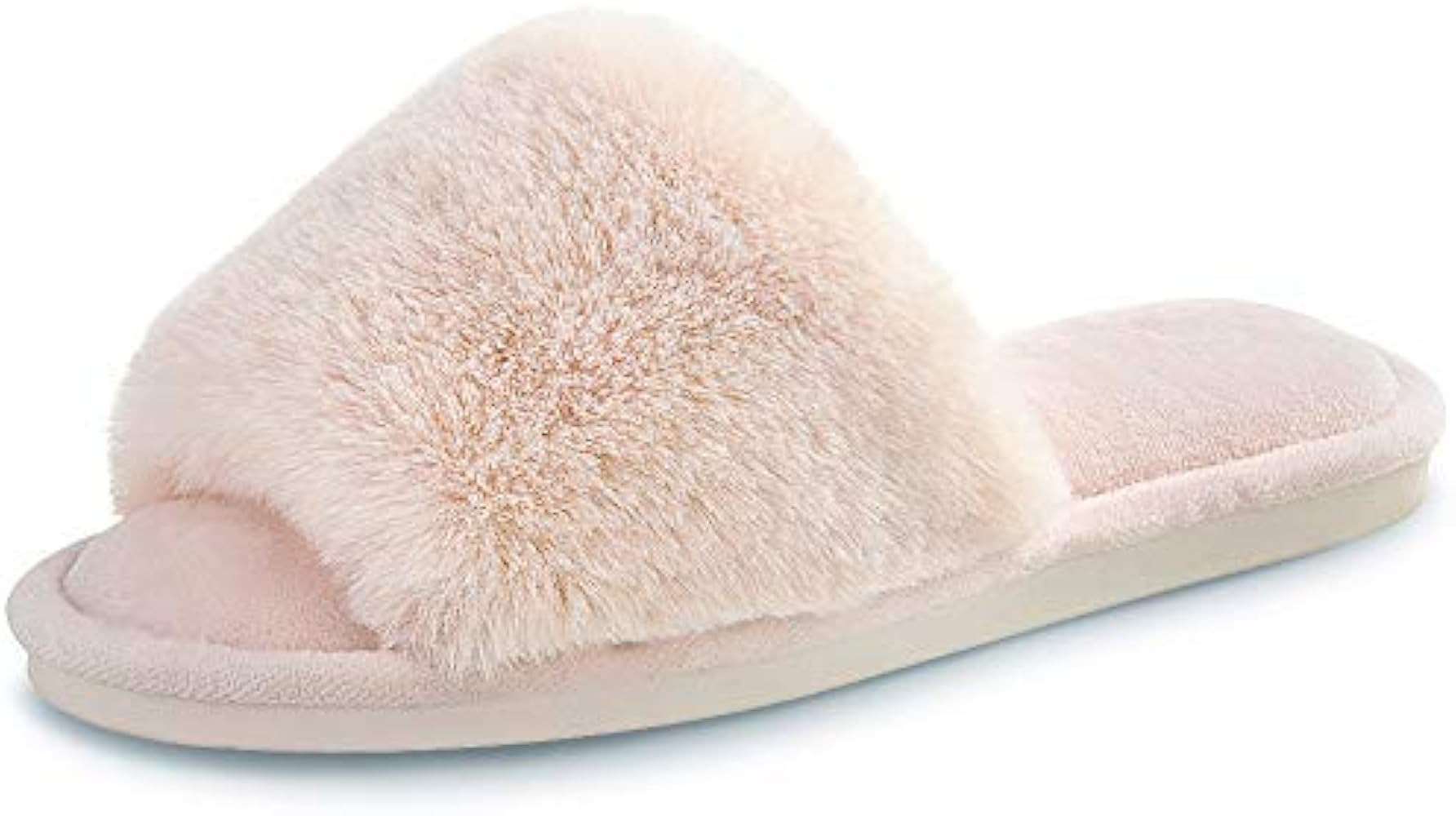Women's Faux Fur Slippers Fuzzy Flat Spa Fluffy Open Toe House Shoes Indoor Outdoor Slip on Memor... | Amazon (US)