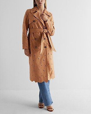 Floral Cutout Belted Trench Coat | Express