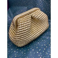 Luxury Golden Crochet Clutch, Gold Shimmering Day To Evening Bag, Handmade Cloud Metallic Leather Pouch Clutch | Etsy (US)