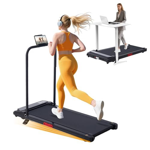 Folding Foldable Walking Pad Treadmill with Handle Bar and Adjustable Incline, 3.5HP Portable Electric Treadmills with Handles for Home Small, Home Treadmills with Incline, 0.6-7.6MPH, 350LBS | Amazon (US)