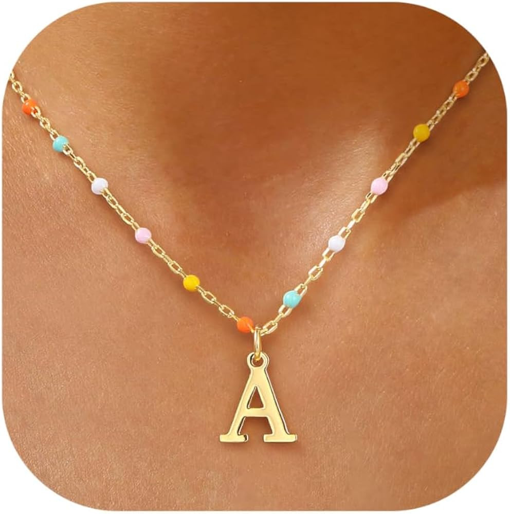KOHOTA Colorful Beaded Initial Necklace for Women Dainty 14K Gold Plated Letter A-Z Pendant Name ... | Amazon (US)