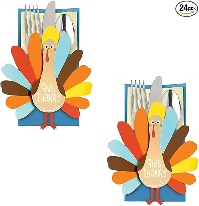Playing with Scissors 24 Thanksgiving Turkey Silverware Cutlery Utensil Holder-Give Thanks-Kids T... | Amazon (US)