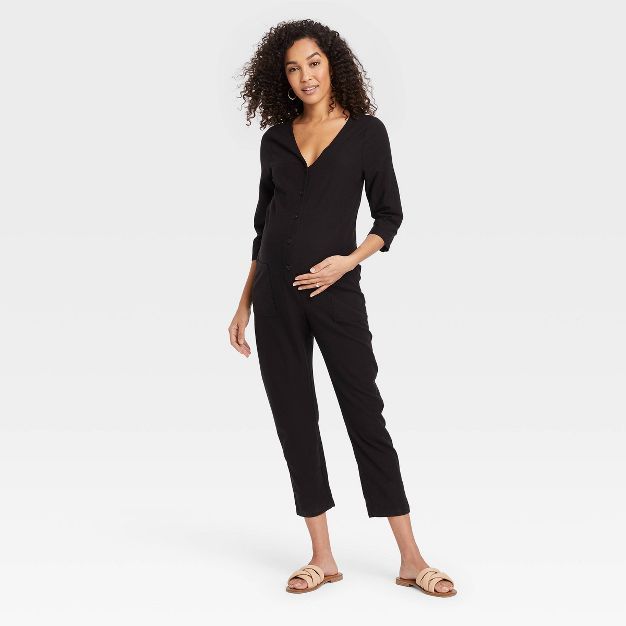 The Nines by HATCH™ 3/4 Sleeve Button-Front Cropped Maternity Jumpsuit | Target