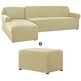 CHUN YI Stretch Sectional Couch Covers and Ottoman Cover, Soft Left Chaise L Shaped Sofa Slipcovers  | Amazon (US)