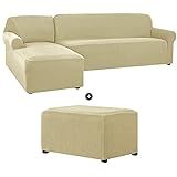CHUN YI Stretch Sectional Couch Covers and Ottoman Cover, Soft Left Chaise L Shaped Sofa Slipcovers  | Amazon (US)