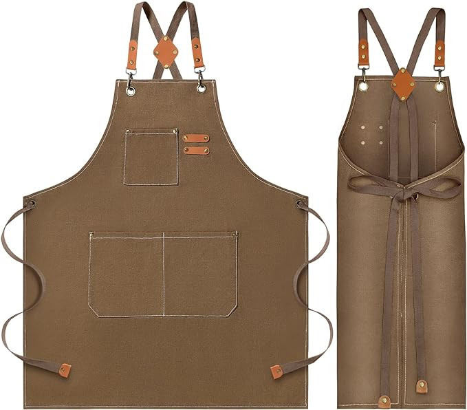 NLUS Canvas Chef Apron for Men Women, Heavy Duty Cross Back Apron with Adjustable Straps and Larg... | Amazon (US)