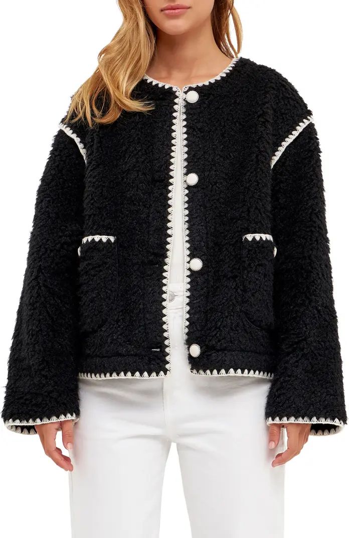 English Factory Premium Contrast Trim Faux Shearling Jacket | Nordstrom | Nordstrom