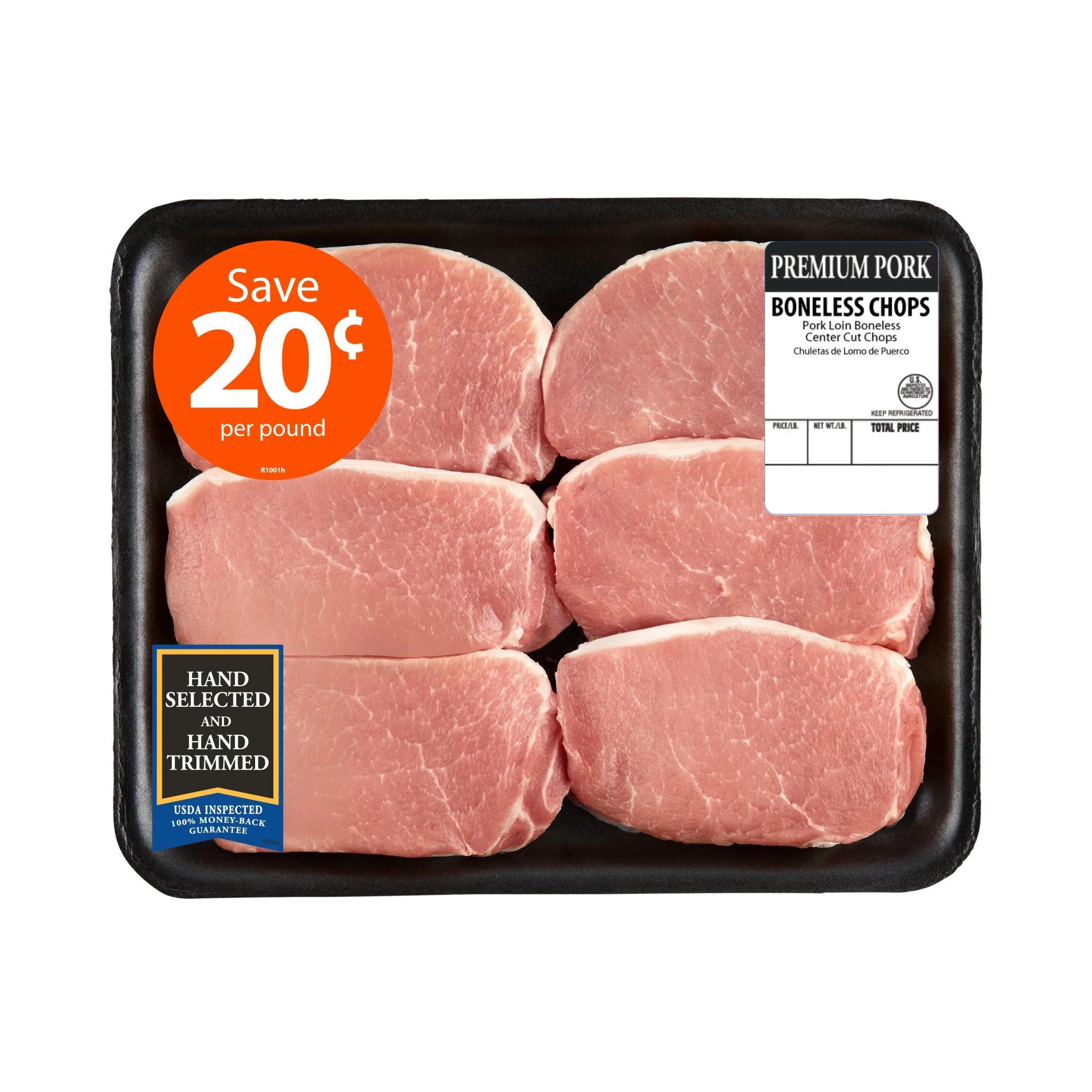 Pork Center Cut Loin Chops Boneless Family Pack, 2.0 - 3.8 lb Tray | Walmart (US)