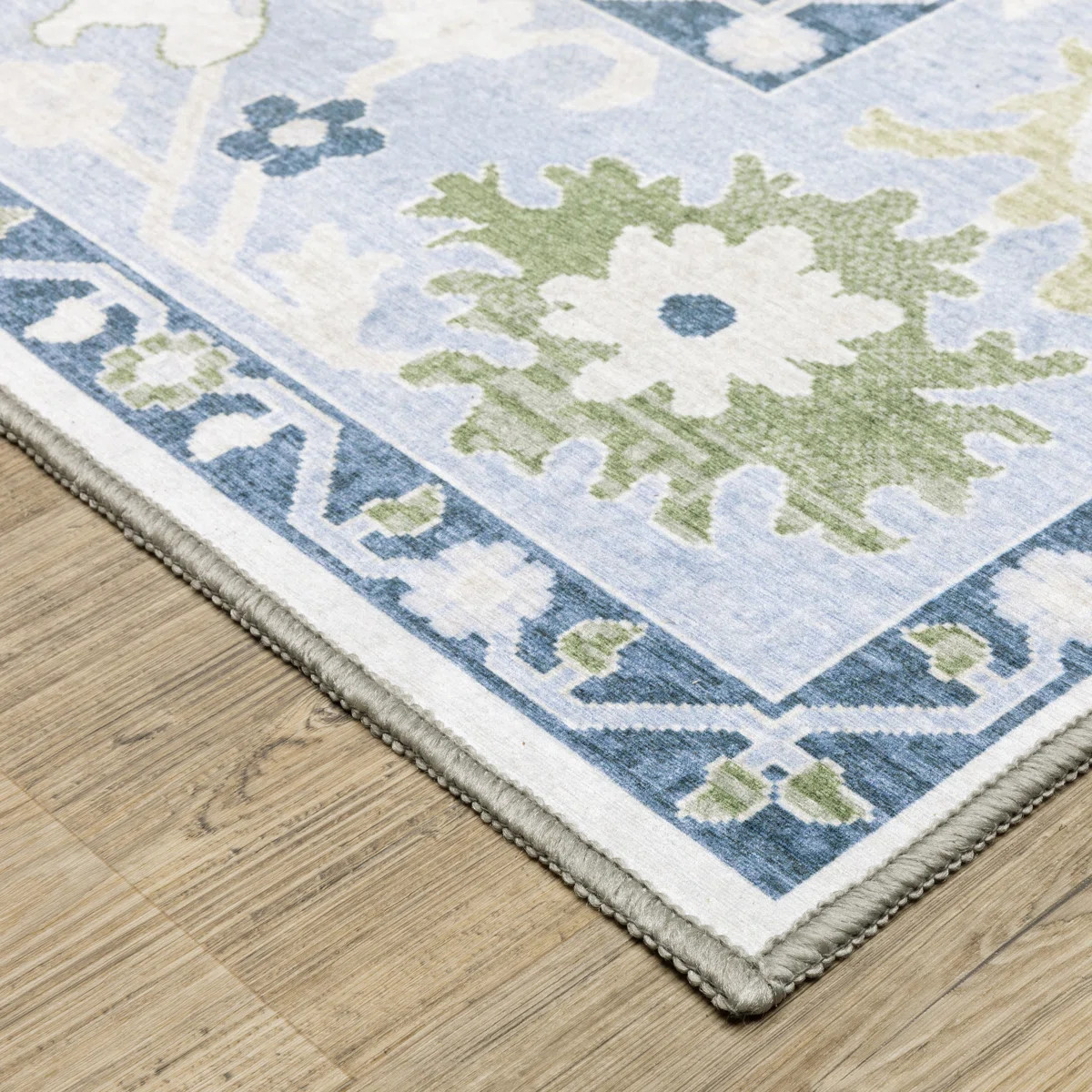 Bungalow Rose Kugler Floral Traditional White/Blue Printed Washable Flat Pile Area Rug | Wayfair | Wayfair North America