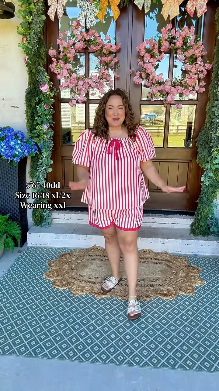 Womens Summer, Spring Striped 2 Piece Short Sets Short Puff Sleeve Scoop Neck Babydoll Blouse Vacation Lounge Sets 

 #LTKootd #LTKSaleAlert #LTKPlusSize