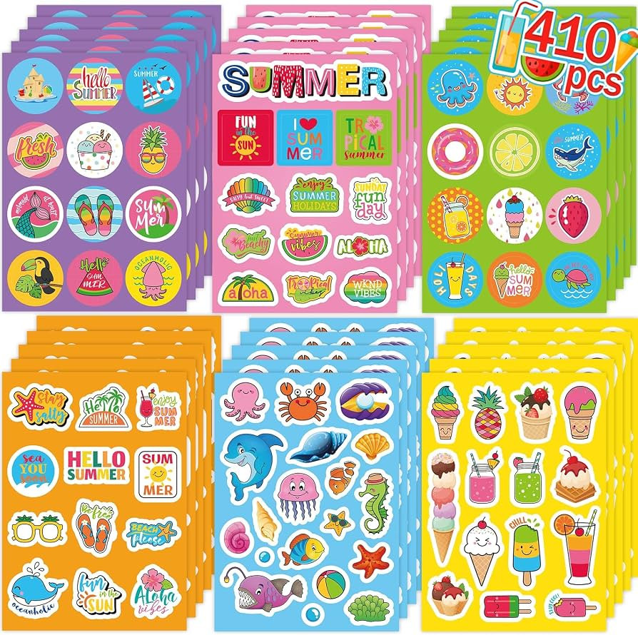 Summer Stickers for Kids Teachers - Ocean Beach Hawaiian Ice Cream Bulk Pack for Scrapbooking, Wa... | Amazon (US)