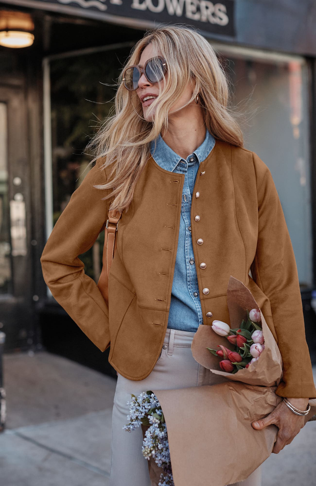 Women's Tall Faux-Suede Button-Front Jacket (Dark Rattan) (Size: XLT) J. Jill | J. Jill