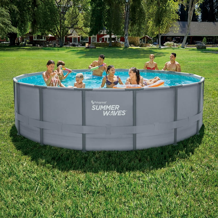 Summer Waves 16 ft Elite Frame Pool, Round, Cool Gray, Ages 6+, Unisex - Walmart.com | Walmart (US)