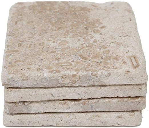 Beige 4'' X 4'' Travertine with Fossil Coasters Stone "drink" Spills Coasters Tumbled Stone Set o... | Amazon (US)